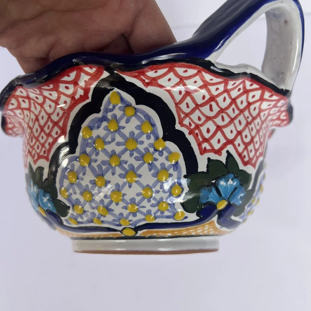 Mexican Talavera Hand Painted Bowl w/ Handles Lead Free Puebla 7